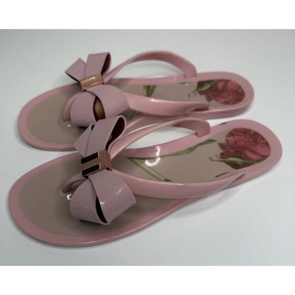Ted Baker London Susie P Bow Sandals Womens EU 39 US 8 Pink Plastic Flip Flop - Picture 3 of 9